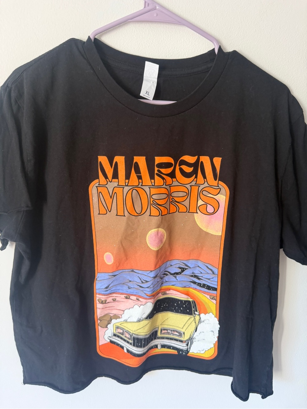 Black Graphic Tee - Retro Car Sunset Design